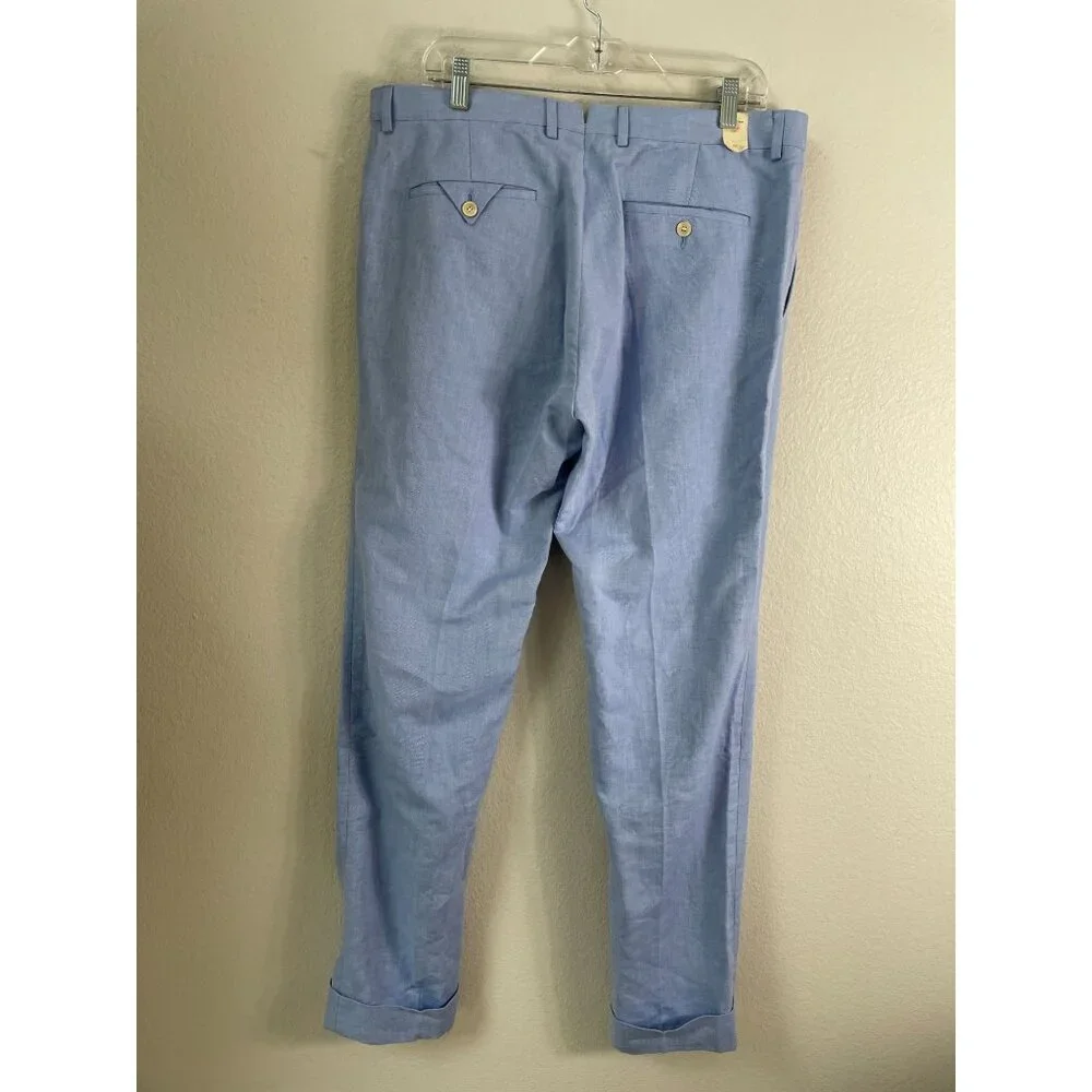 NEW GANT Mens 52 Lightweight Summer Twill‎ Trousers Blue Linen Blend Dress Pants